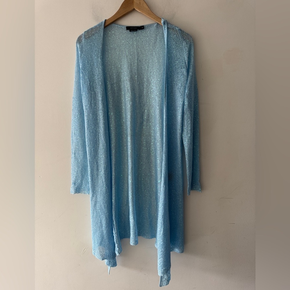 Vertigo Blue Sequin Sparkly Long Open Cardigan‎